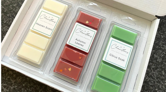 September wax melt subscription box with Autumn Leaves, Comfy Heaven Scent and Citrus Soak snapbars