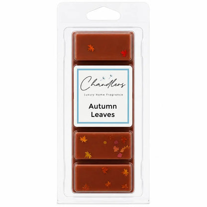 Autumn Leaves wax melt snapbar in clear packaging by Chandlers Wax Melts, a cosy autumn home fragrance.