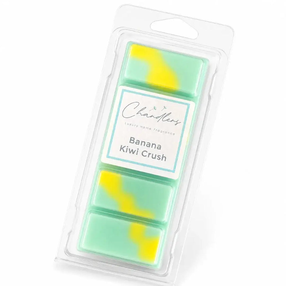Banana Kiwi Crush turquoise and yellow summer wax melts by Chandlers Wax Melts