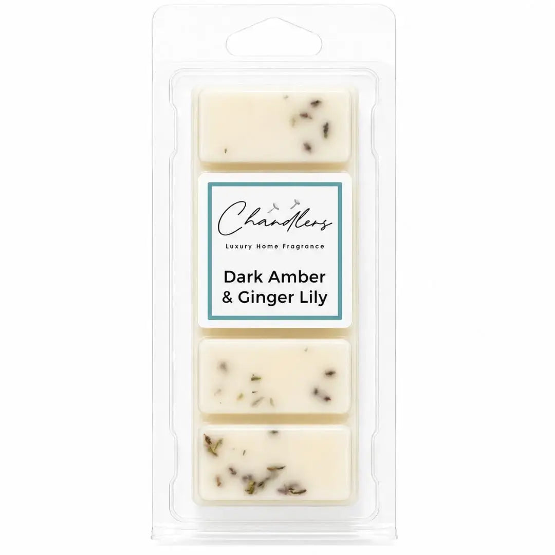 Dark Amber and Ginger Lily wax melt snapbar with small heather buds inspired by Jo Malone