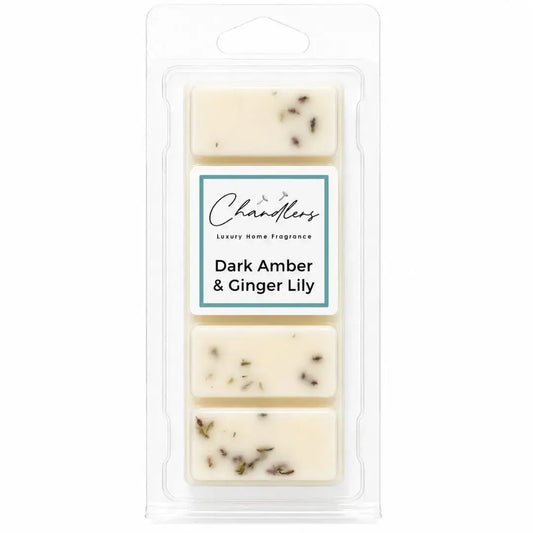 Dark Amber and Ginger Lily wax melt snapbar with small heather buds inspired by Jo Malone