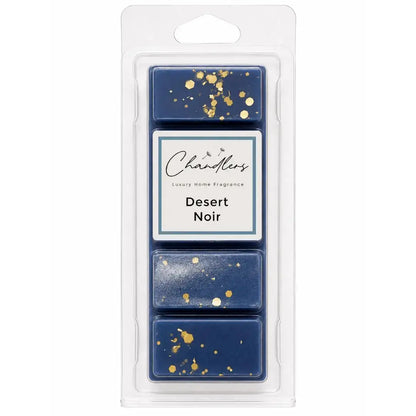 Desert Noir luxury dubai wax melts in deep navy wax with gold glitter by Chandlers