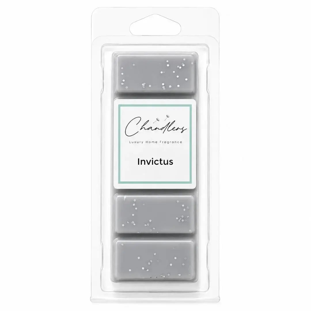 Invictus wax melts in clear clamshell packaging by Chandlers Wax Melts inspired by Paco Rabanne