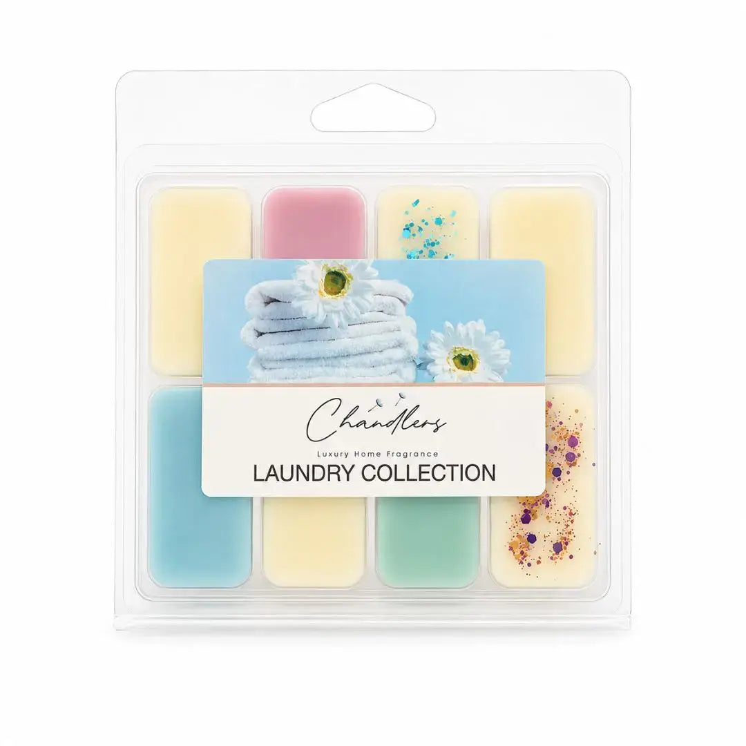 Laundry Collection wax melt box with assorted fresh laundry fragrances by Chandlers Wax Melts