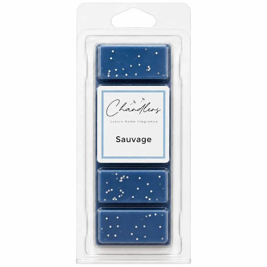 Sauvage wax melts in clear clamshell packaging by Chandlers Wax Melts inspired by Dior