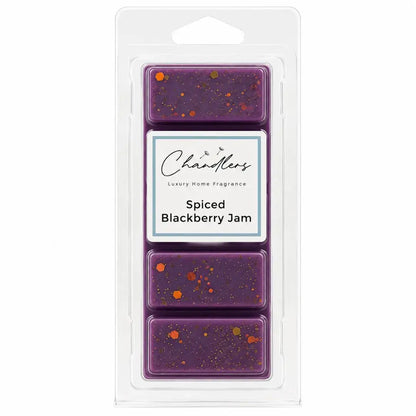 Spiced Blackberry Jam wax melt snapbar in clear packaging by Chandlers Wax Melts, a warm spiced berry home fragrance.