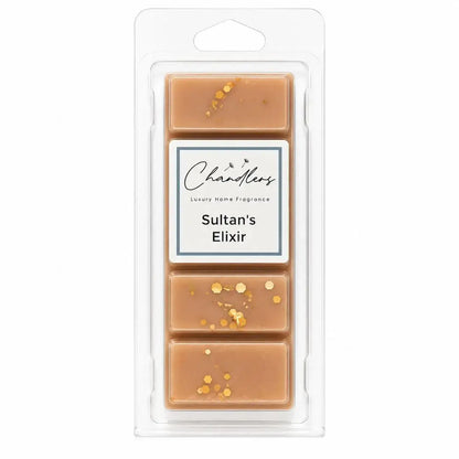 Sultan’s Elixir luxury dubai wax melts in warm bronze wax with gold glitter by Chandlers