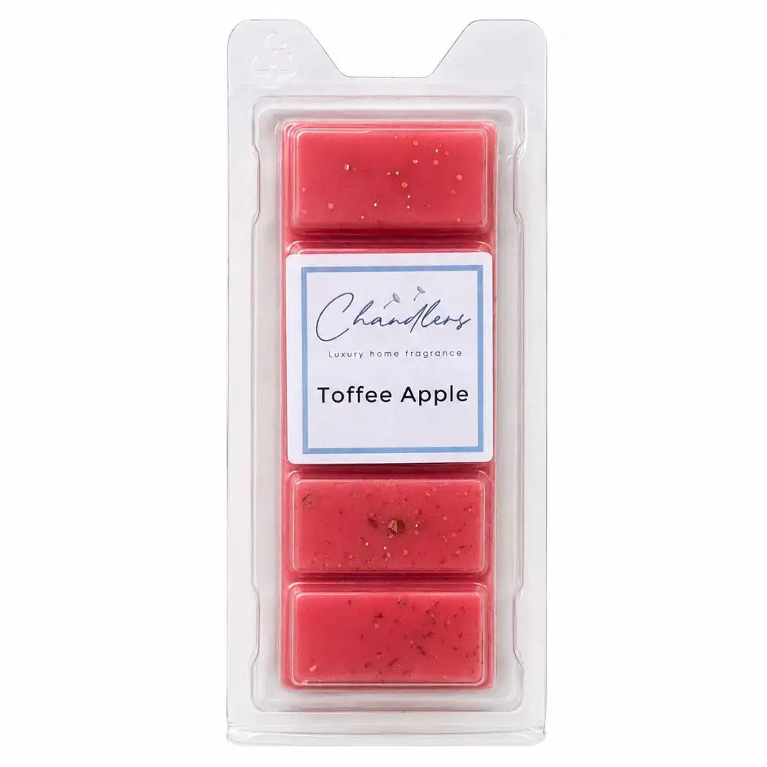 Toffee Apple wax melt snapbar in clear packaging by Chandlers Wax Melts, a sweet autumn home fragrance.