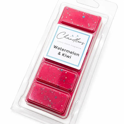 Watermelon and Kiwi fruity wax melt snapbar with glitter by Chandlers Wax Melts