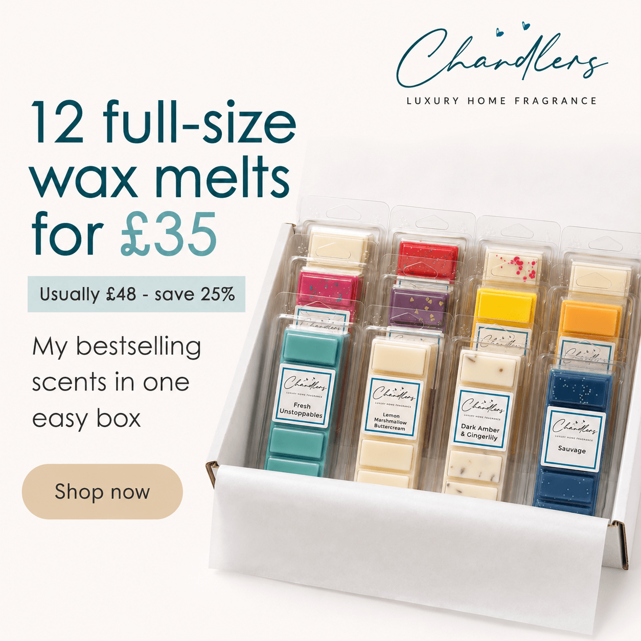 Wax melt bestsellers bundle with mixed soy wax melt scents by Chandlers